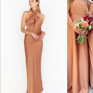 Copper Backless Halter Gown for Wedding Guest
